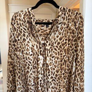 JCREW Leopard Blouse with Tie Women's Size M